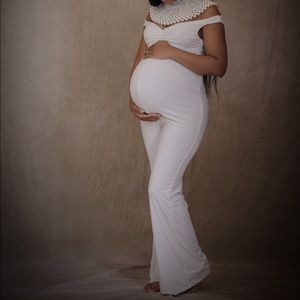 White maternity jumpsuit
